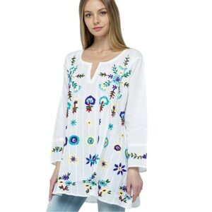 Raj Gigi Embroidered Tunic White Tunic Multiple Sizes